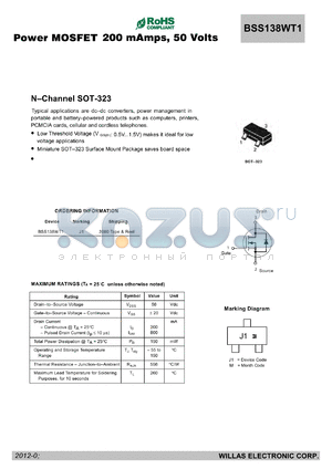 BSS138WT1 datasheet - 200 mAmps, 50 Volts