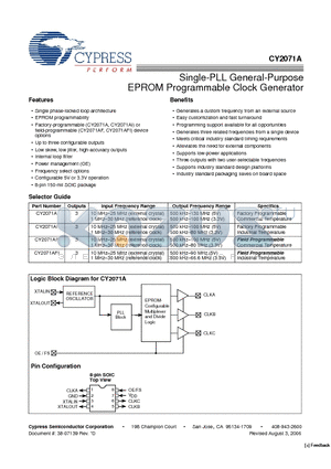 CY2071AFXI datasheet - Single-PLL General-Purpose EPROM Programmable Clock Generator