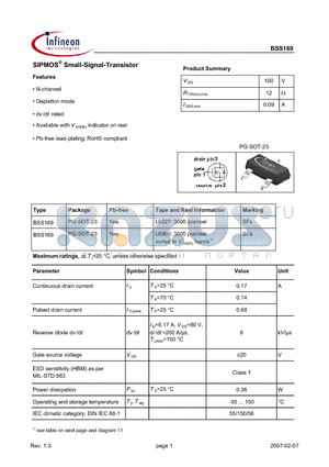 BSS169 datasheet - SIPMOS Small-Signal-Transistor