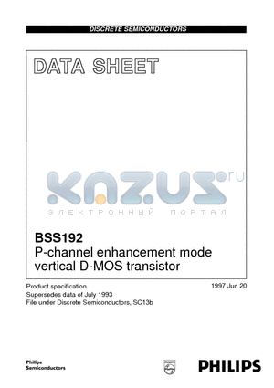 BSS192 datasheet - P-channel enhancement mode vertical D-MOS transistor