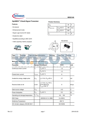 BSS214N datasheet - OptiMOS2 Small-Signal-Transistor