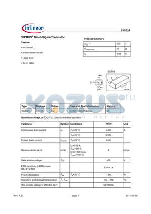BSS225 datasheet - SIPMOS Small-Signal-Transistor