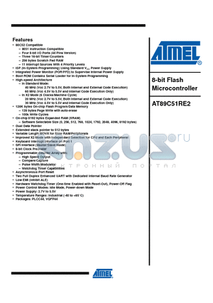 AT89C51RE2-RLTEM datasheet - 8-bit Flash Microcontroller