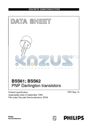 BSS62 datasheet - PNP Darlington transistors