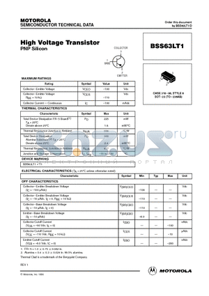 BSS63LT1 datasheet - High Voltage Transistor(PNP Silicon)