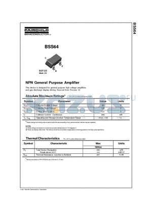 BSS64 datasheet - NPN General Purpose Amplifier