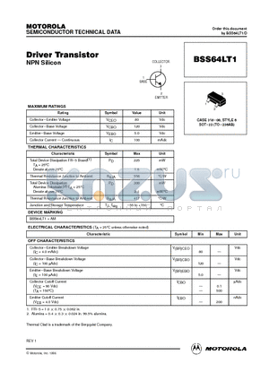 BSS64LT1 datasheet - Driver Transistor(NPN)