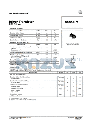 BSS64LT1 datasheet - Driver Transistor(NPN Silicon)