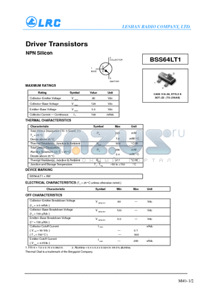BSS64LT1 datasheet - Driver Transistors(NPN Silicon)