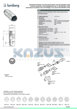 0321 datasheet - Rundsteckverbinder mit Schraubverschluss nach IEC 60130-9, IP 68