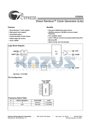 CY2212ZXC-2 datasheet - Direct Rambus Clock Generator (Lite)