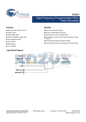 CY2213ZXC-1T datasheet - High Frequency Programmable PECL Clock Generator