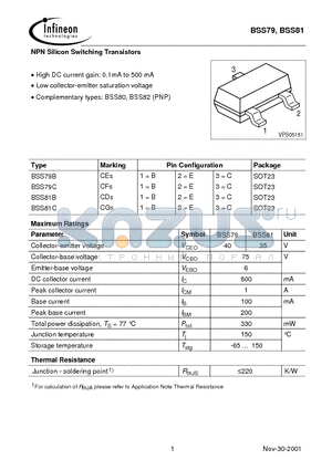 BSS79 datasheet - NPN Silicon Switching Transistors