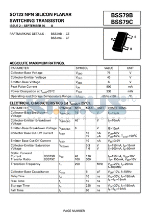 BSS79B-CE datasheet - SOT23 NPN SILICON PLANAR SWITCHING TRANSISTOR