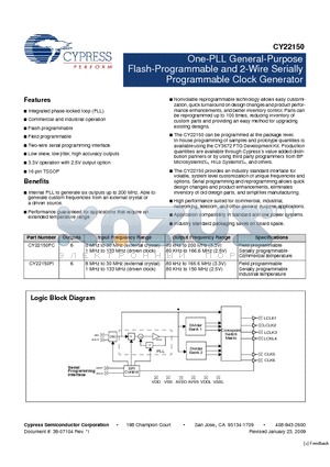 CY22150FZXCT datasheet - One-PLL General-Purpose Flash-Programmable and 2-Wire Serially Programmable Clock Generator