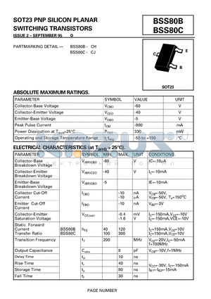 BSS80C datasheet - SOT23 PNP SILICON PLANAR SWITCHING TRANSISTORS