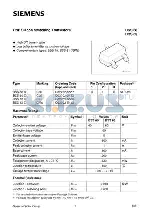 BSS82B datasheet - PNP Silicon Switching Transistors (High DC current gain Low collector-emitter saturation voltage)