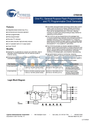 CY22150KZI-XXX datasheet - One-PLL General-Purpose Flash-Programmable and I2C Programmable Clock Generator