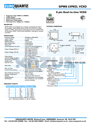 3GPW8-D-80T-60.000 datasheet - 8 pin Dual-in-Line VCXO