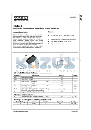 BSS84 datasheet - P-Channel Enhancement Mode Field Effect Transistor