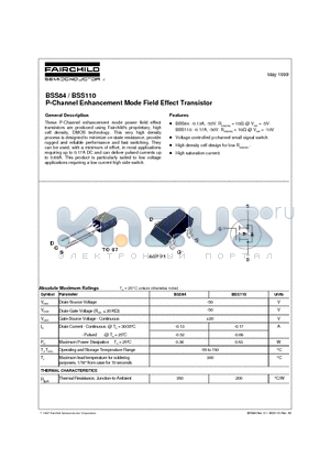 BSS84 datasheet - P-Channel Enhancement Mode Field Effect Transistor