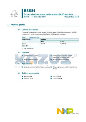 BSS84 datasheet - P-channel enhancement mode vertical DMOS transistor