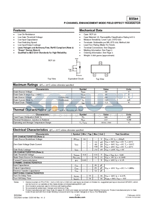 BSS84-7-F datasheet - P-CHANNEL ENHANCEMENT MODE FIELD EFFECT TRANSISTOR