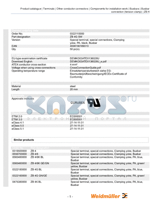 0322110000 datasheet - Special terminal, special connections, Clamping yoke, PA, black, Busbar