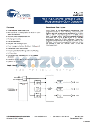 CY223811 datasheet - Three-PLL General Purpose FLASH Programmable Clock Generator