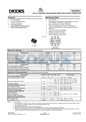 BSS84DW datasheet - DUAL P-CHANNEL ENHANCEMENT MODE FIELD EFFECT TRANSISTOR