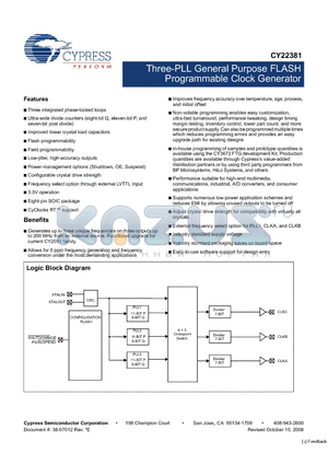 CY223811FXI datasheet - Three-PLL General Purpose FLASH Programmable Clock Generator