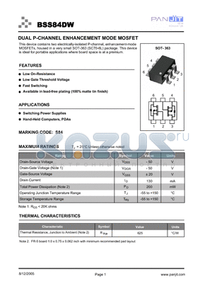 BSS84DWT/R13 datasheet - DUAL P-CHANNEL ENHANCEMENT MODE MOSFET