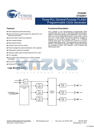 CY22381 datasheet - Three-PLL General Purpose FLASH Programmable Clock Generator