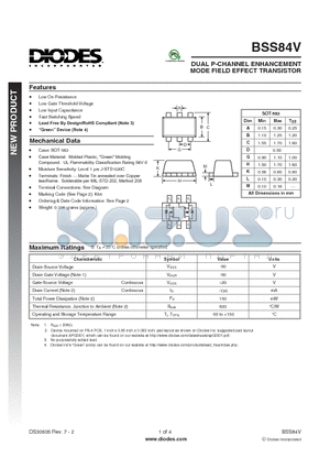 BSS84V datasheet - DUAL P-CHANNEL ENHANCEMENT MODE FIELD EFFECT TRANSISTOR