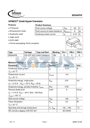 BSS87 datasheet - SIPMOS Small-Signal-Transistor