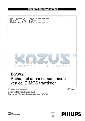 BSS92 datasheet - P-channel enhancement mode vertical D-MOS transistor
