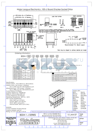 BSSH-1-J datasheet - .100 cl Board Stacker Socket Strips