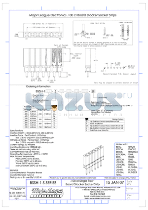 BSSH-1-S datasheet - .100 cl Single Row Board Stacker Socket Strips