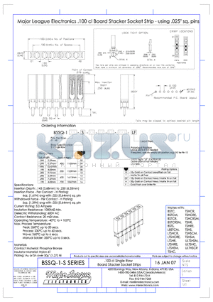 BSSQ-1-S datasheet - .100 cl Single Row Board Stacker Socket Strips