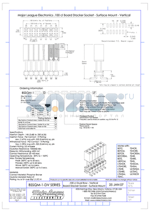 BSSQM-1-DV datasheet - .100 cl Dual Row - Vertical Board Stacker Socket - Surface Mount