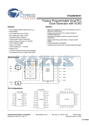 CY22388 datasheet - Factory Programmable Quad PLL Clock Generator with VCXO