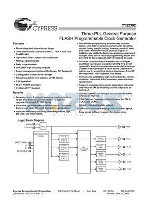 CY22392FI datasheet - Three-PLL General Purpose FLASH Programmable Clock Generator