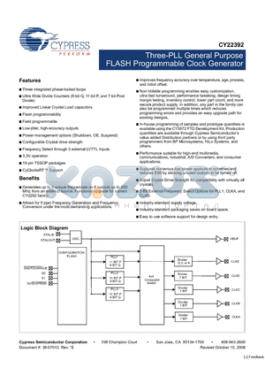CY22392ZXC-XXXT datasheet - Three-PLL General Purpose FLASH Programmable Clock Generator