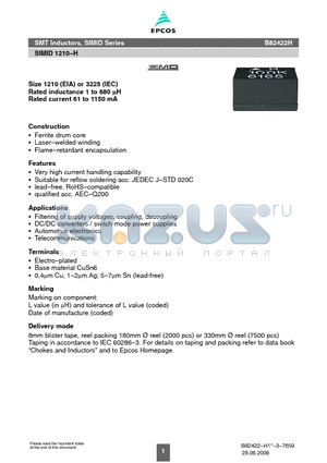 B82422H1102K000 datasheet - SIMID 1210−H