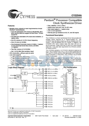 CY2254A datasheet - Pentium Processor Compatible Clock Synthesizer/Driver