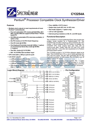 CY2254ASC-1 datasheet - Pentium^ Processor Compatible Clock Synthesizer/Driver
