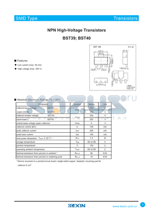 BST39 datasheet - NPN High-Voltage Transistors