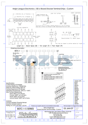 BSTC-1-S datasheet - .100 cl Single Row Board Stacker Terminal Strips - custom