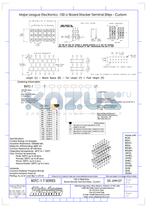 BSTC-1-T datasheet - .100 cl Triple Row Board Stacker Terminal Strips - Custom