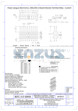BSTC-5-D datasheet - .050*.050 cl Dual Row - Custom Board Stacker Terminal Strips